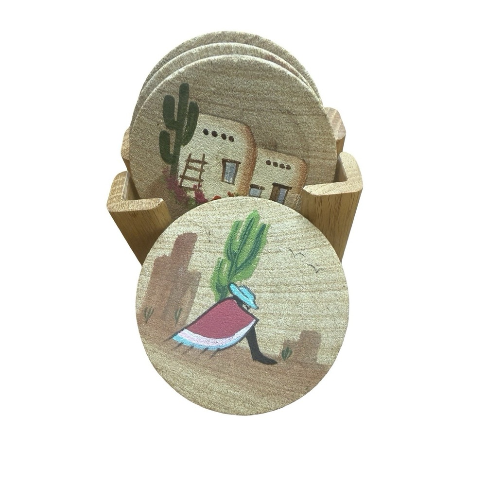 Sandstone set of 4 coasters with southwest handpainted designs